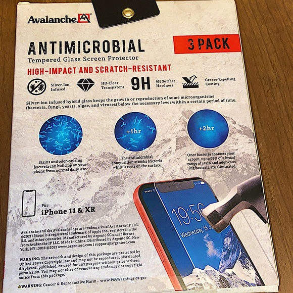 Avalanche Antimicrobial iPhone 11/XR Tempered Glass Screen Protector 3 Pack. - Picture 2 of 2